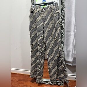 Fashion Nova Distressed Zebra Print Pants - Black and Gray